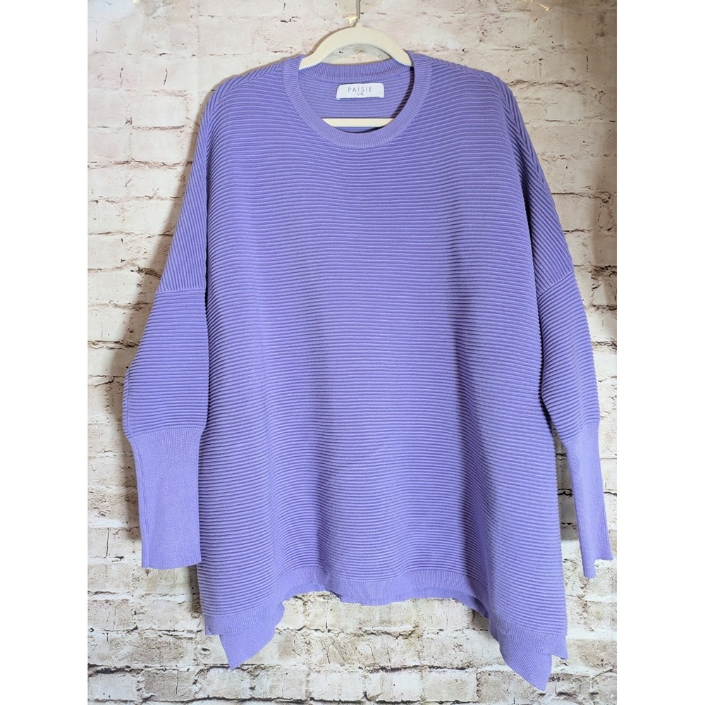 Paisie Ribbed Knit Sweater XL Lavender Heavyweight Pullover Minimalist Stretch‎